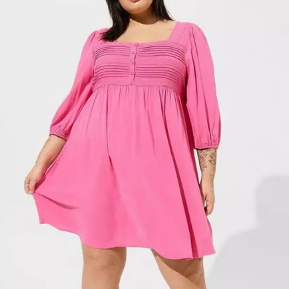 Mini Rayon Slub Pintuck Neck Skater Dress